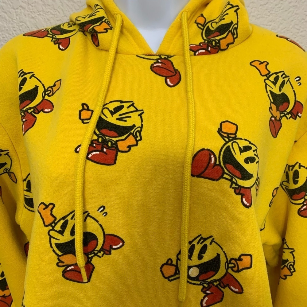 PAC-MAN Pull Over Logo Hoodie Sweatshirt All Over Print Adult Size S - Picture 6 of 13